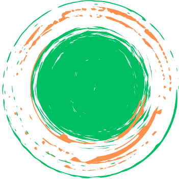 Een groene en oranje abstracte cirkel, die energie en vernieuwing bij Przystanek Gronówka vertegenwoordigt